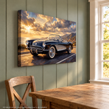 Corvette C1 Canvas Wall Art, Black Classic Sports Car Pacific Coast Highway