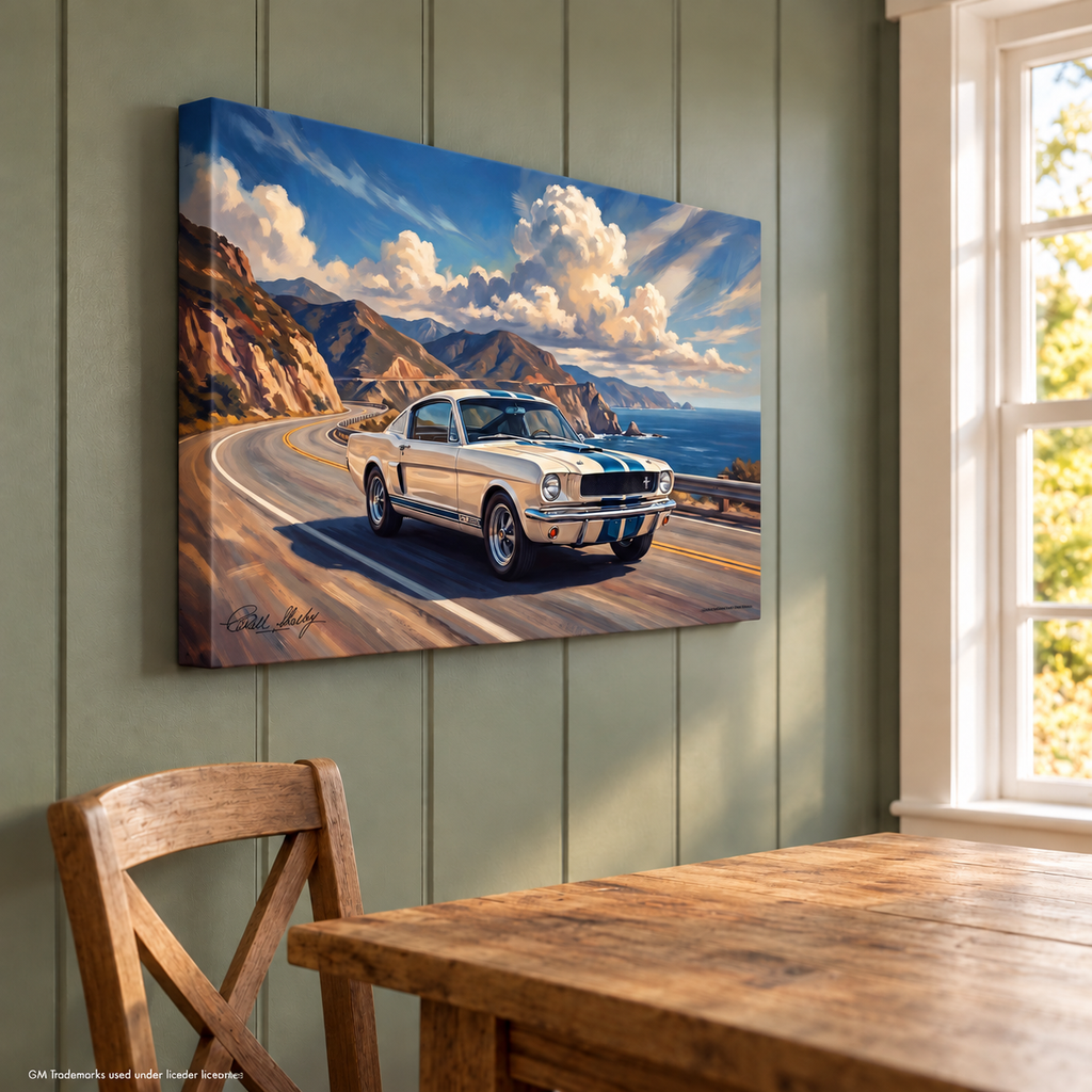 Carroll Shelby GT500 Canvas Wall Art, White Coupe, Pacific Coast Highway