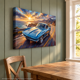 Corvette C2 Canvas Wall Art, Blue Classic Sports Car Pacific Coast Highway