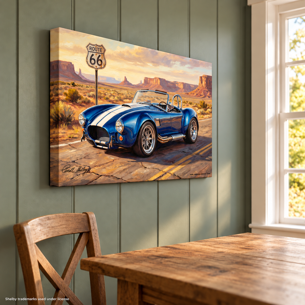 Carroll Shelby Blue Cobra 427 Open-Top Roadster Desert Mountains Canvas Wall Art