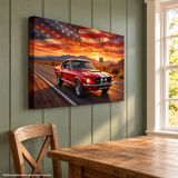 Carroll Shelby Red GT500 Sports Coupe Desert Highway American Flag Landscape Canvas Wall Art