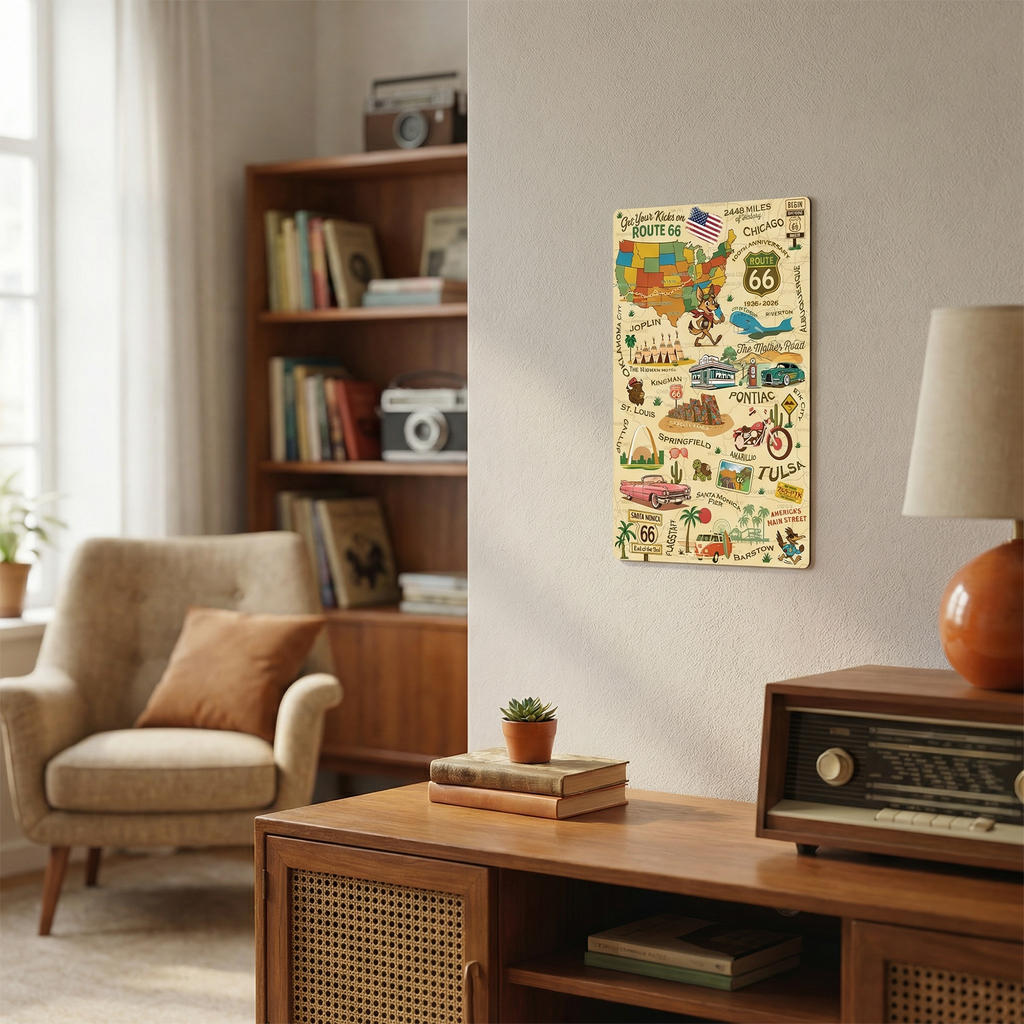 Legends of Route 66  with Mascots USA Made 22 Gauge 12 x 18 Metal Wall Decor– Sunbeltgifts® 100th Anniversary Edition