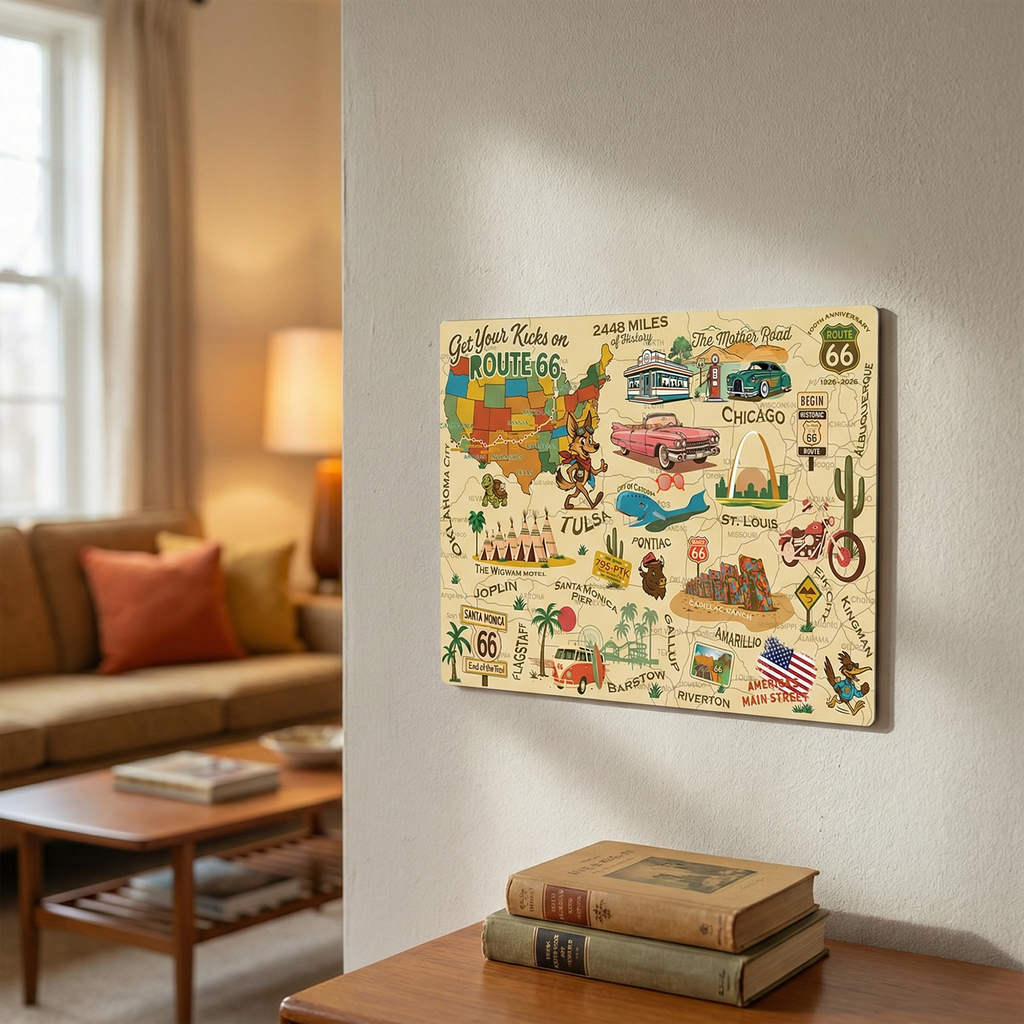 Legends of Route 66  with Mascots USA Made 22 Gauge 18 x 12 Metal Wall Decor– Sunbeltgifts® 100th Anniversary Edition