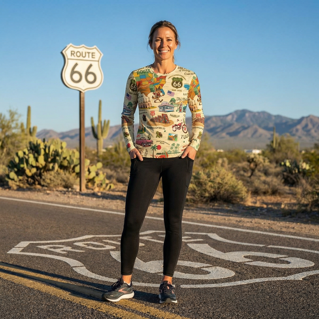 Legends of Route 66 100th Anniversary Retro Travel Long Sleeve Tee, Men's Graphic Top, Americana Apparel, Perfect Gift for Road Trip Lovers