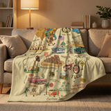 Legends of Route 66 100th Anniversary Personalized Sherpa Blanket – Vintage Travel Collage | 50" x 60" Cozy Throw