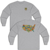 Legends of Route 66 100th Anniversary USA Map Cotton Front and Back Printed Tee - Long Sleeve