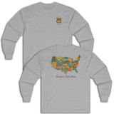 Legends of Route 66 100th Anniversary USA Map Cotton Front and Back Printed Personalized Tee- Long Sleeve