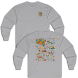 Legends of Route 66 100th Anniversary Landmark Collage Design Cotton Front and Back Printed Tee- Long Sleeve