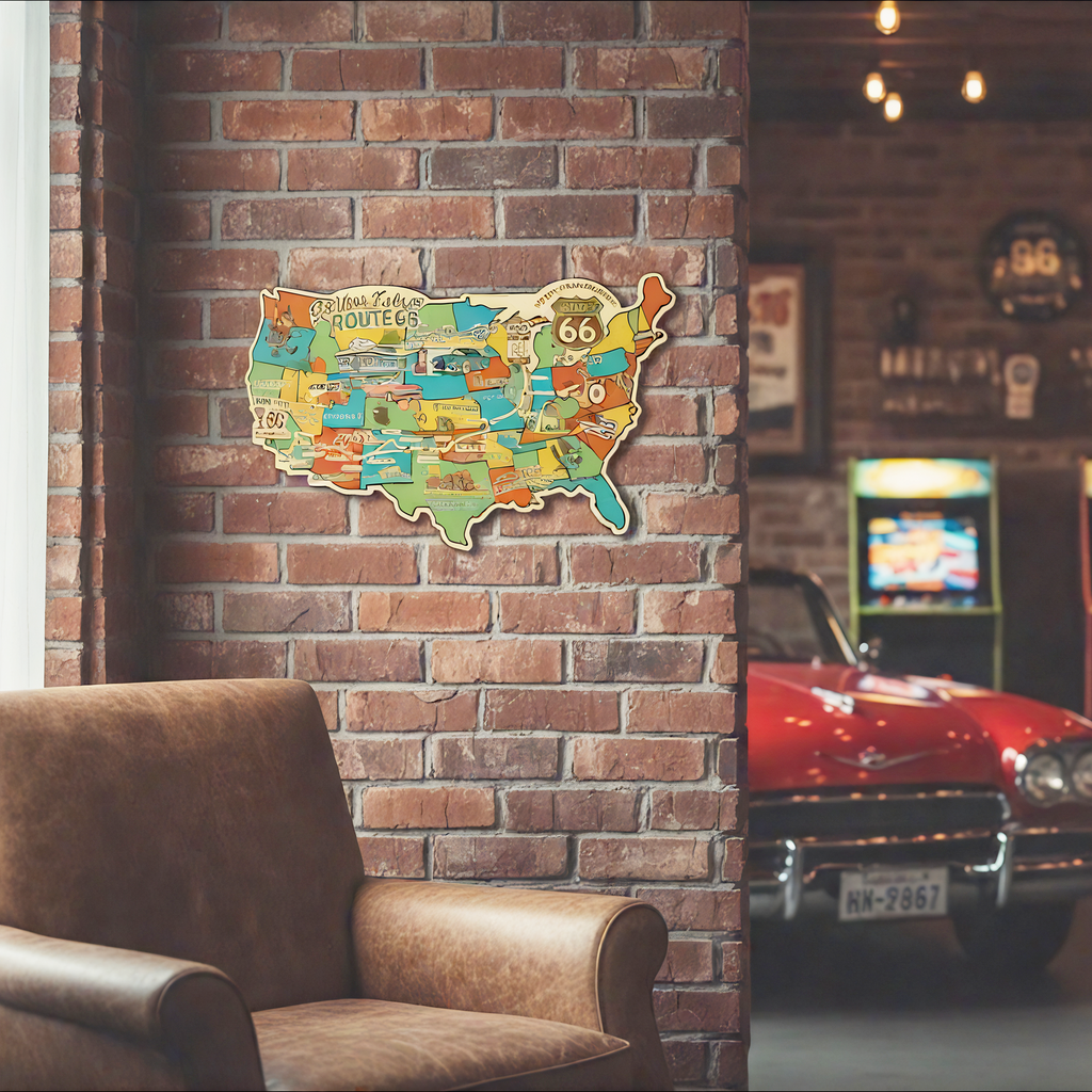 Legends of Route 66 USA Destination Map, 22 Gauge Metal Die Cut Wall Decor with Mascots-Sunbeltgifts® 100th Anniversary Edition-Made in the USA, Available in 2 sizes