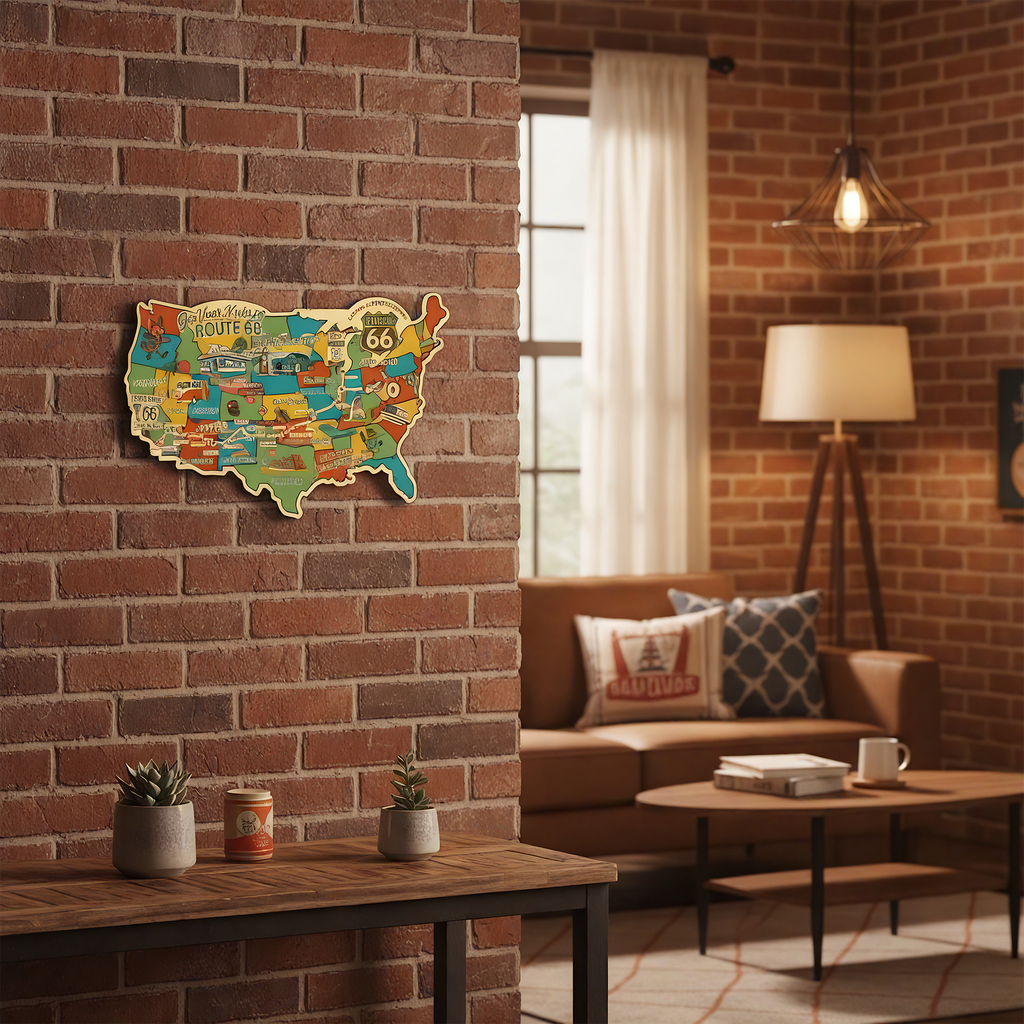 Legends of Route 66 USA Destination Map, 22 Gauge Metal Die Cut Wall Decor with Mascots-Sunbeltgifts® 100th Anniversary Edition-Made in the USA, Available in 2 sizes