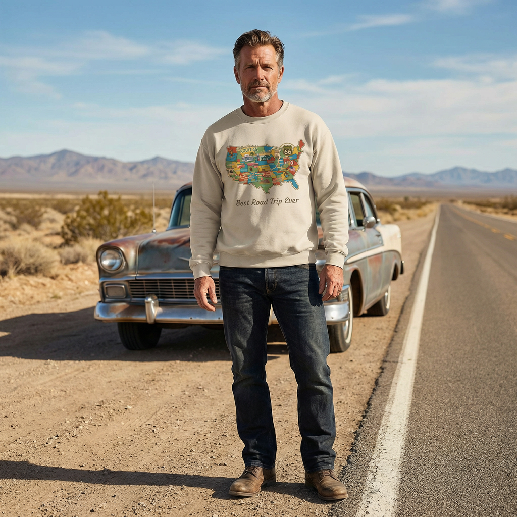 Legends of Route 66 100th Anniversary USA Map Personalized Fleece Crewneck Sweatshirt