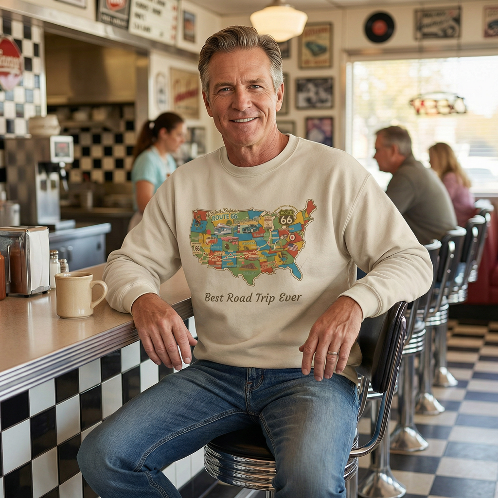 Legends of Route 66 100th Anniversary USA Map Personalized Fleece Crewneck Sweatshirt