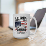 Limited Release 2026 National Corvette Day Mug – 15oz Coffee Mug (Red, White, Black) – Collector Car Enthusiast Gift, Automotive Collector's Drinkware, Car Lover's Present