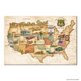 Legends of Route 66 Vintage Sepia USA Map The Mother Road Americana Canvas Wall Art