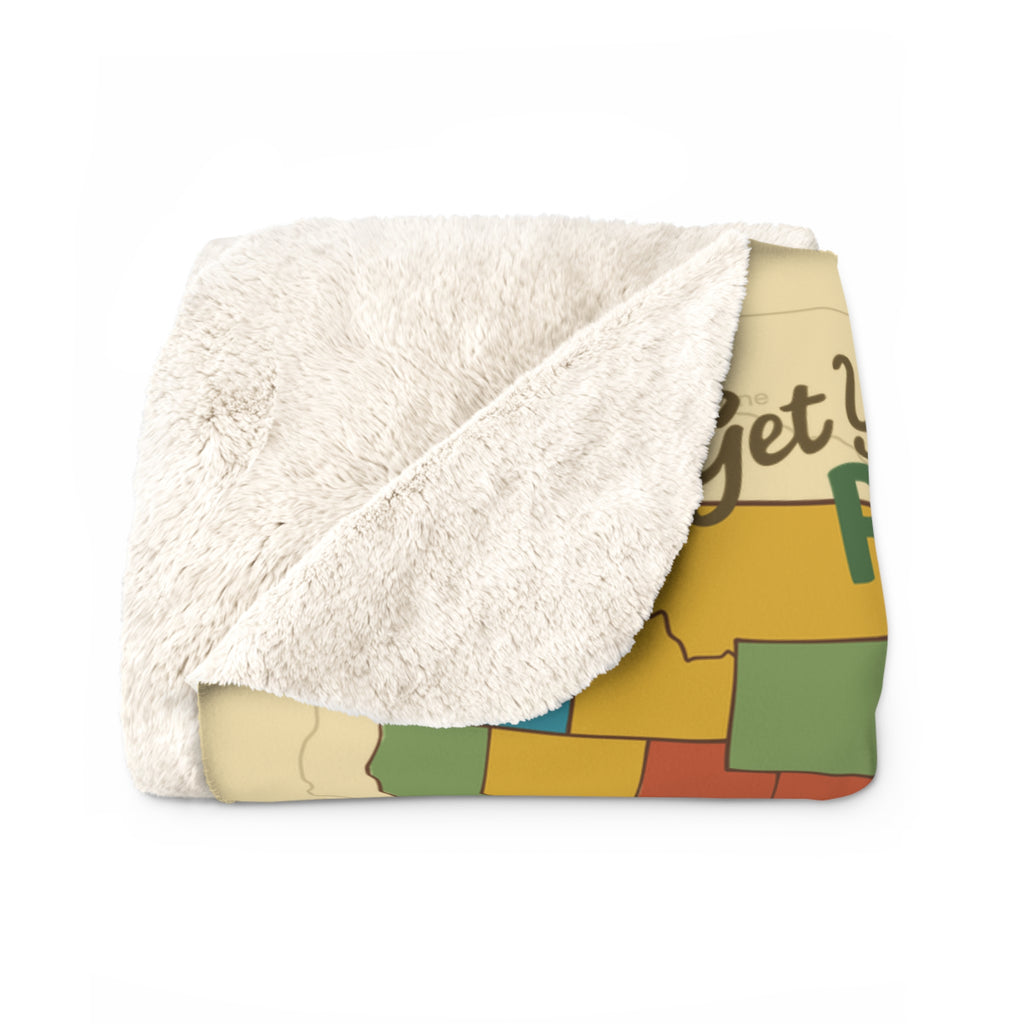 Legends of Route 66 100th Anniversary Personalized Sherpa Blanket – Vintage Travel Collage | 50" x 60" Cozy Throw