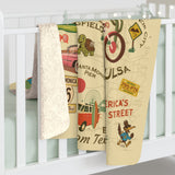 Legends of Route 66 100th Anniversary Personalized Sherpa Blanket – Vintage Travel Collage | 50" x 60" Cozy Throw