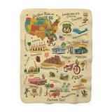 Legends of Route 66 100th Anniversary Personalized Sherpa Blanket – Vintage Travel Collage | 50" x 60" Cozy Throw