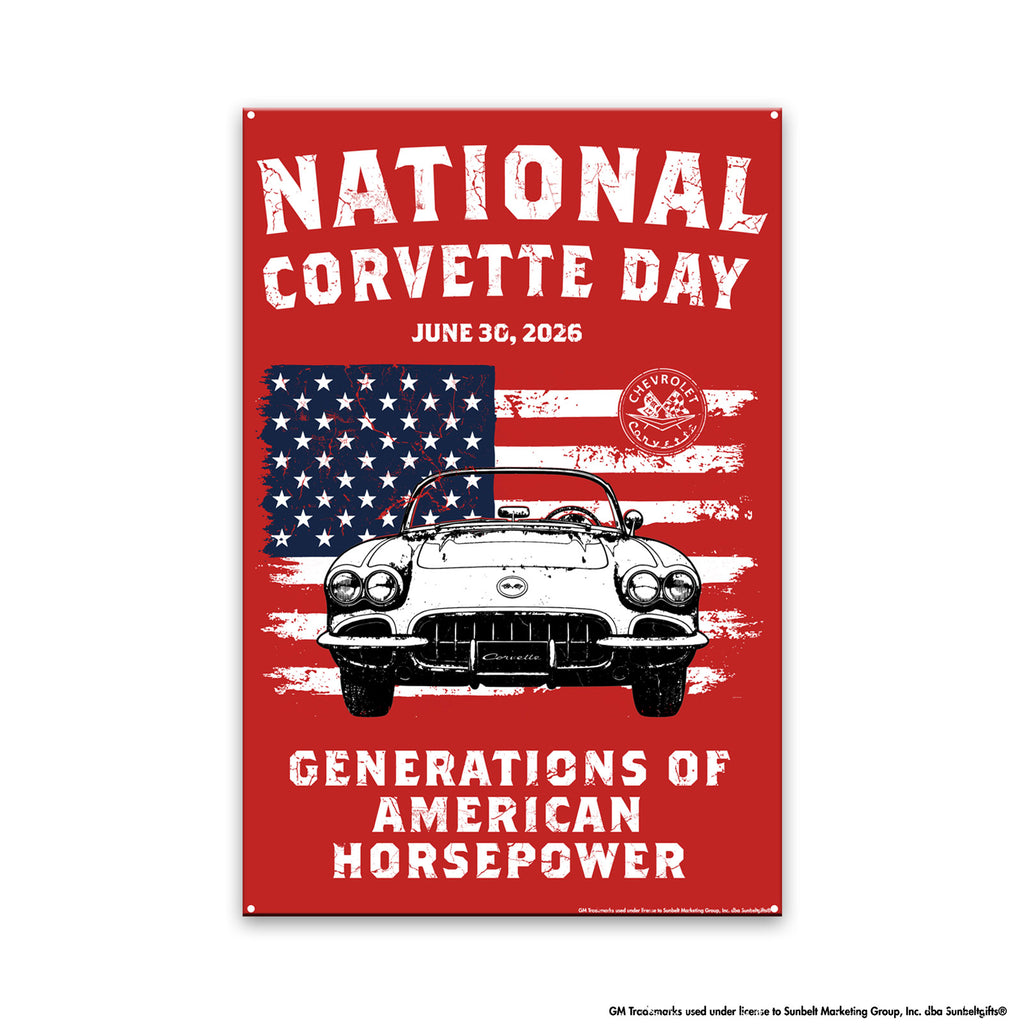 National Corvette Day 2026 Metal Wall Decor – 12" x 18" (Red, White, or Navy | Limited Edition)