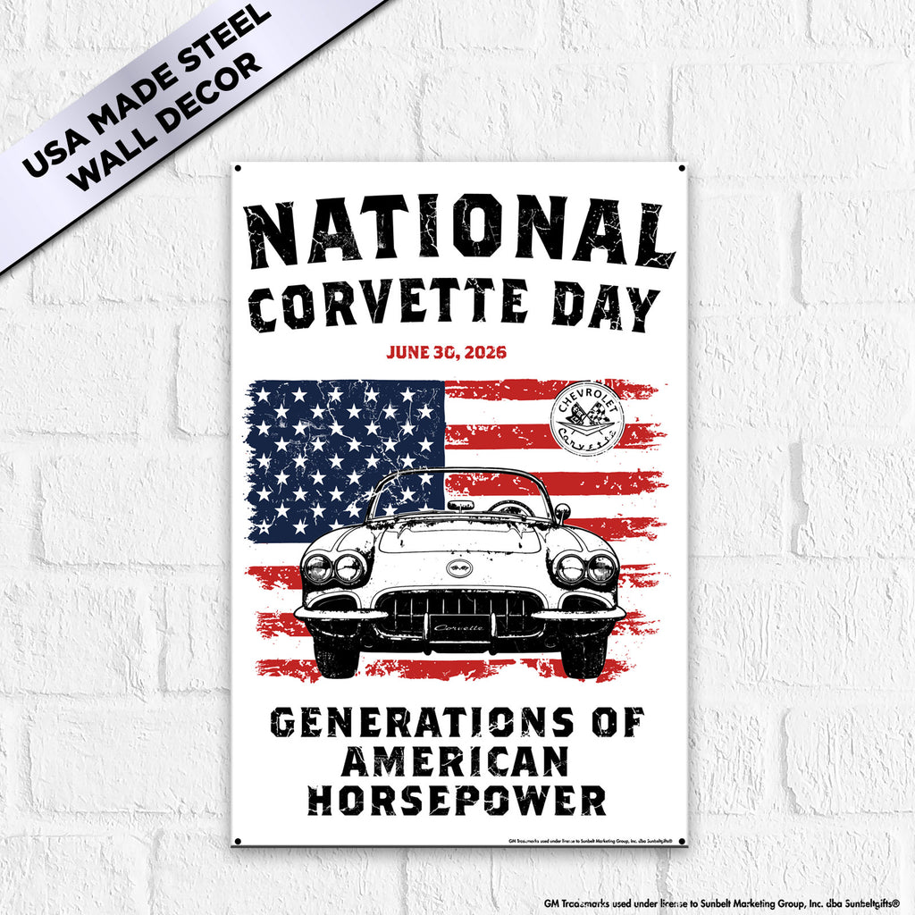 National Corvette Day 2026 Metal Wall Decor – 12" x 18" (Red, White, or Navy | Limited Edition)
