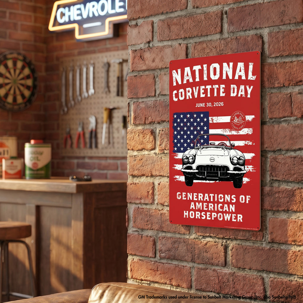 National Corvette Day 2026 Metal Wall Decor – 12" x 18" (Red, White, or Navy | Limited Edition)