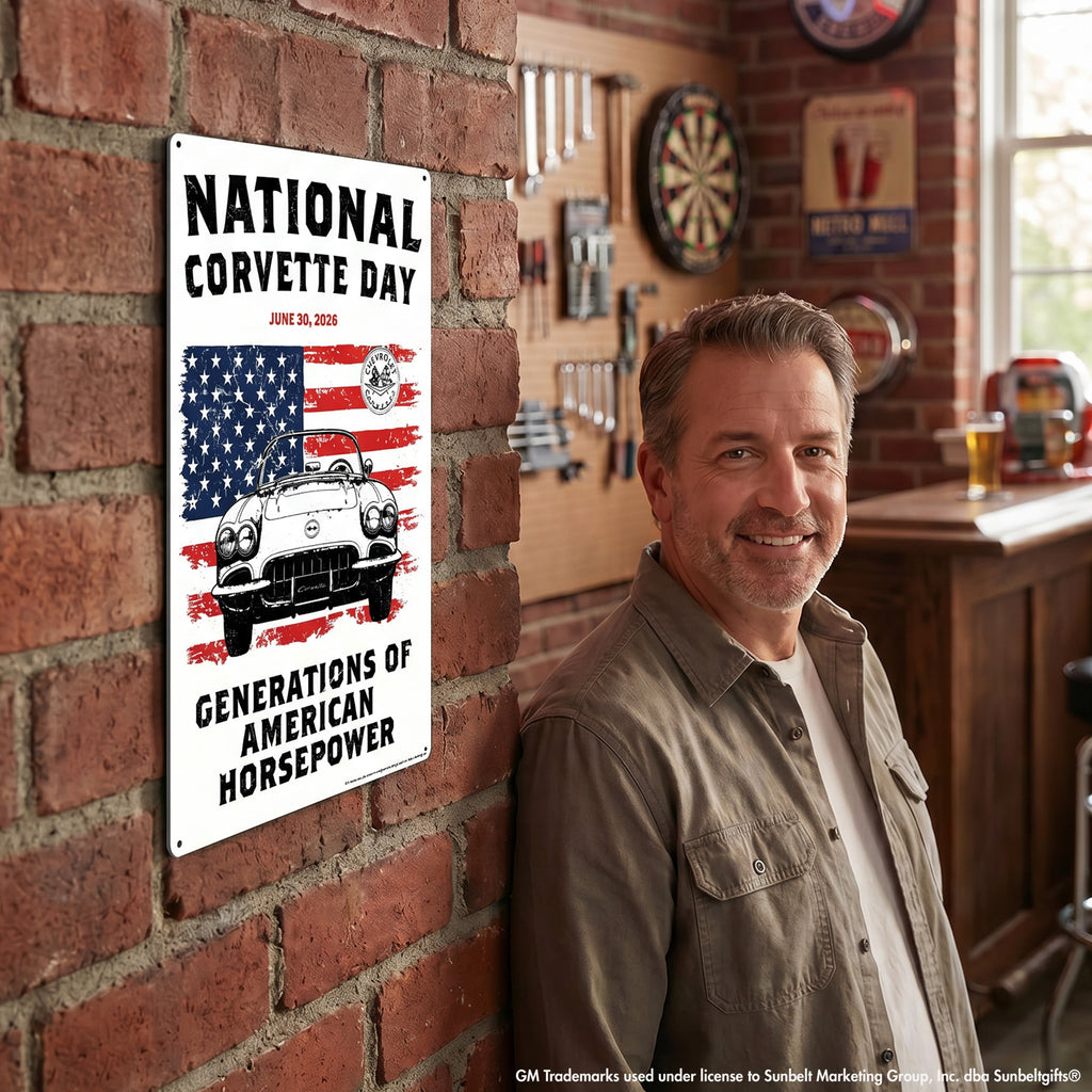 National Corvette Day 2026 Metal Wall Decor – 12" x 18" (Red, White, or Navy | Limited Edition)