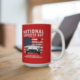 Limited Release 2026 National Corvette Day Mug – 15oz Coffee Mug (Red, White, Black) – Collector Car Enthusiast Gift, Automotive Collector's Drinkware, Car Lover's Present