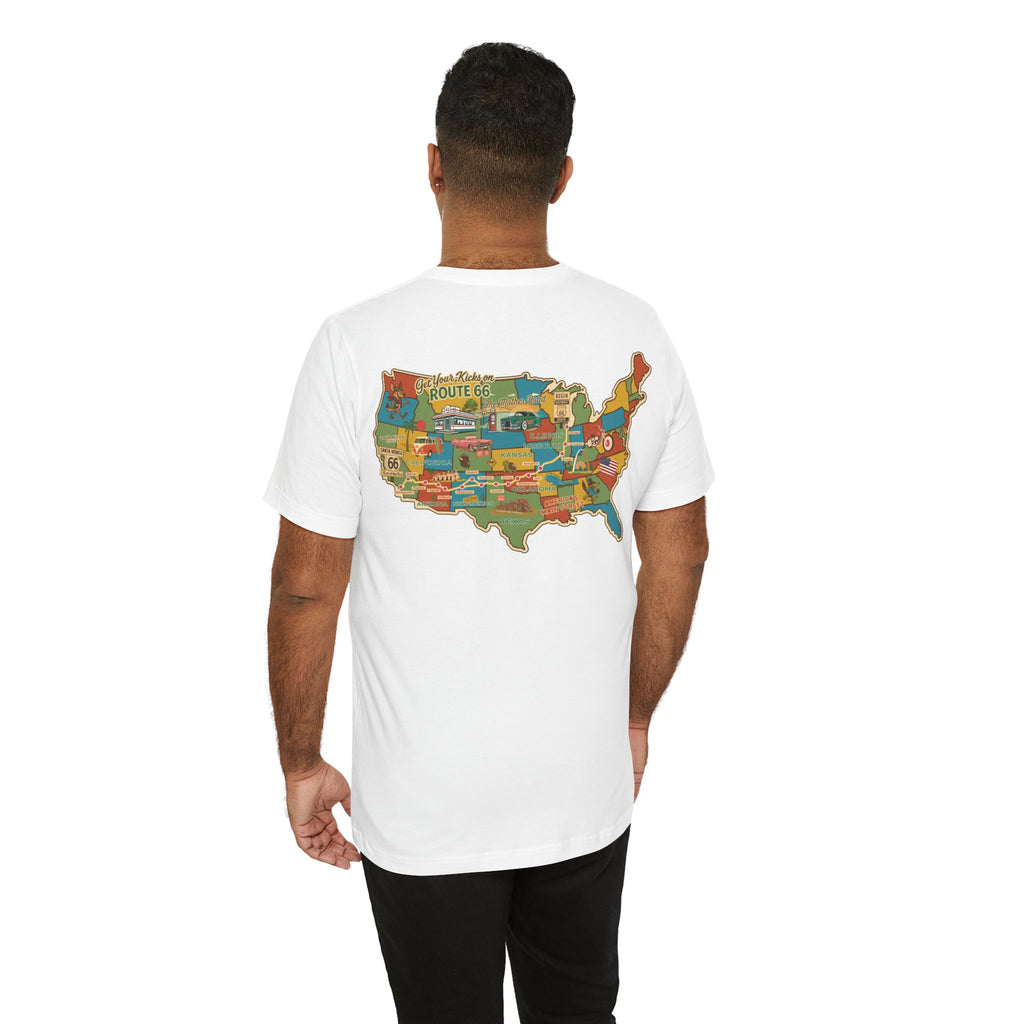 Legends of Route 66 100th Anniversary Landmark Map Design Cotton Front and Back Printed Short Sleeve Tee