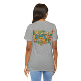 Legends of Route 66 100th Anniversary Landmark Map Design Cotton Front and Back Printed Short Sleeve Tee
