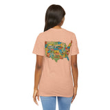 Legends of Route 66 100th Anniversary Landmark Map Design Cotton Front and Back Printed Short Sleeve Tee