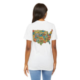 Legends of Route 66 100th Anniversary Landmark Map Design Cotton Front and Back Printed Short Sleeve Tee