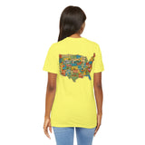Legends of Route 66 100th Anniversary Landmark Map Design Cotton Front and Back Printed Short Sleeve Tee
