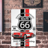 C1 Corvette Route 66 100th Anniversary 12x18 Metal Sign – Red & White Corvette Edition