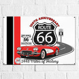 C1 Corvette Route 66 100th Anniversary 18x12 Metal Sign – Red & White Corvette Edition