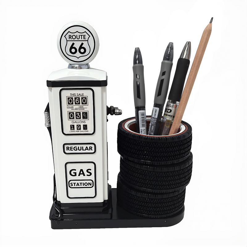 Route 66 Gas Pump & Tire Pen Holder – Vintage Desk Organizer