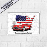 C1 Corvette USA Map & Flag 18 x 12 Inch USA Made Metal Sign