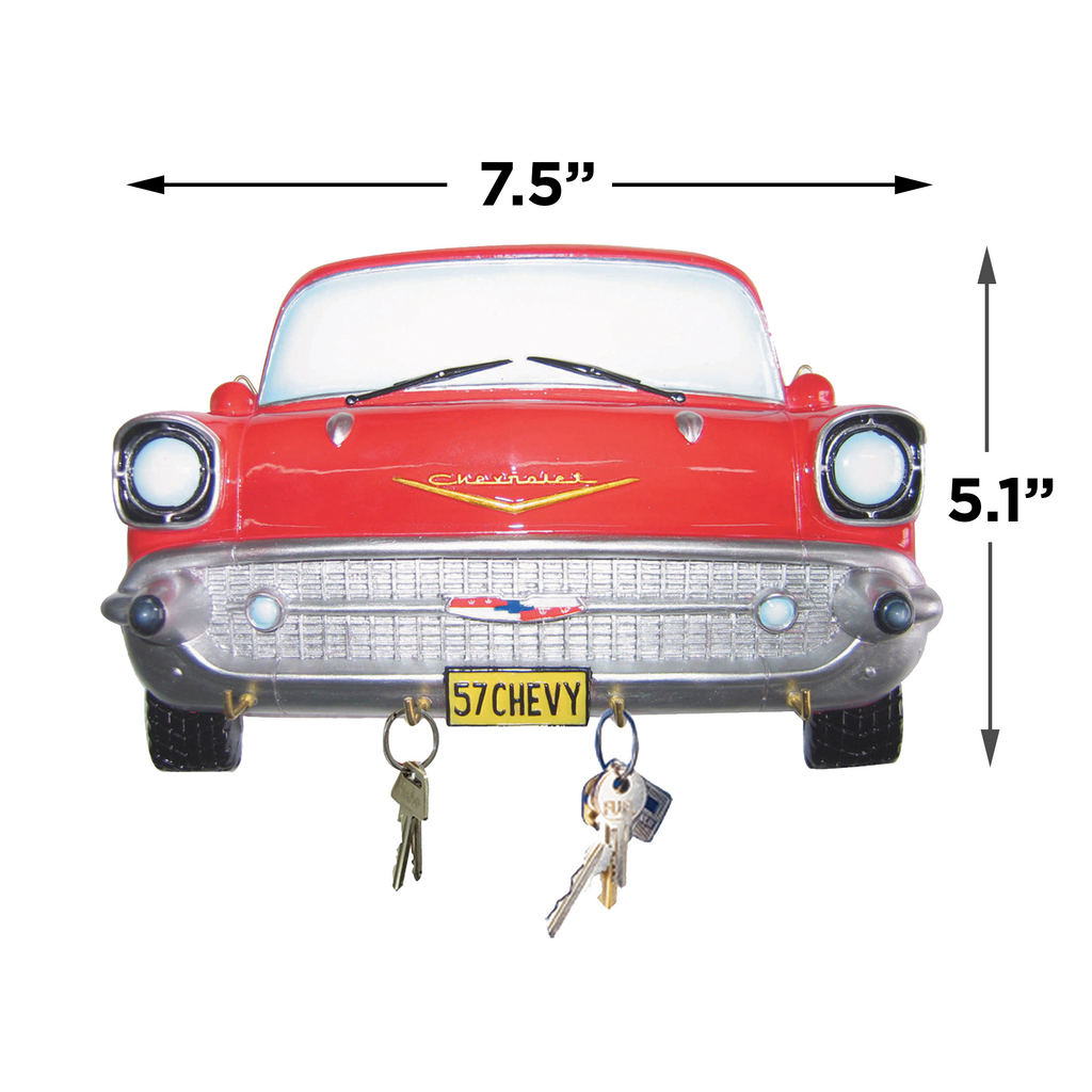 1957 Chevrolet Front End Wall Mounted 4 Hook Resin Key Rack, 7.5 x 1.5 x 5 inches, Recessed Brackets for Easy Installation