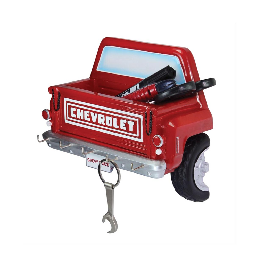 Chevy Step Side Truck Rear Wall Mounted 5 Hook Key Rack and Letter Holder, 7.5 x 4 x 3 inches, Recessed Brackets for Easy Installaton