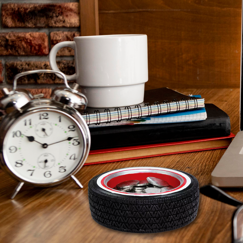 Polyresin Tire Coin Holder, Desk Top Organizer, 4.5 x 1,5 inches, Hand Painted