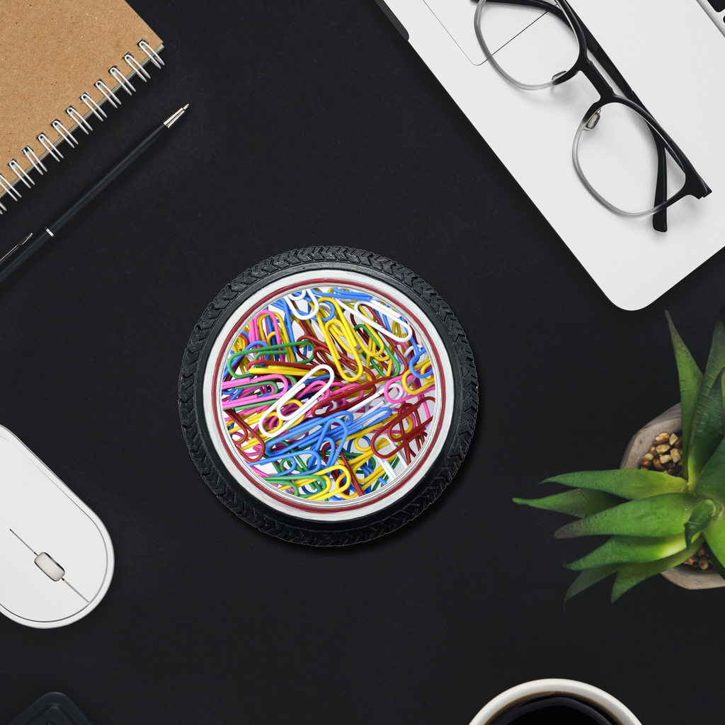 Polyresin Tire Coin Holder, Desk Top Organizer, 4.5 x 1,5 inches, Hand Painted