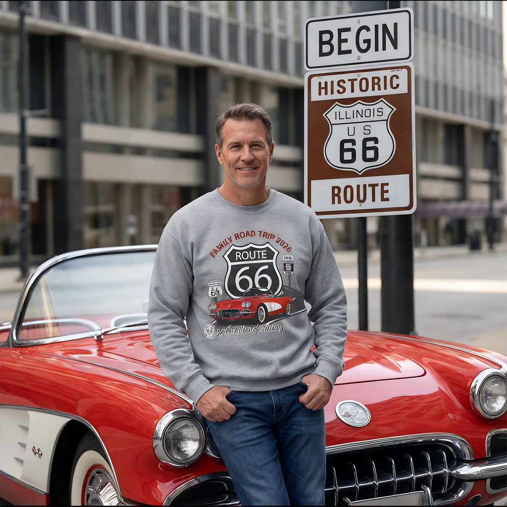 Personalized C6 Corvette Route 66 100th Anniversary Sweatshirt – Custom Text & Car Color Graphic Sweatshirt