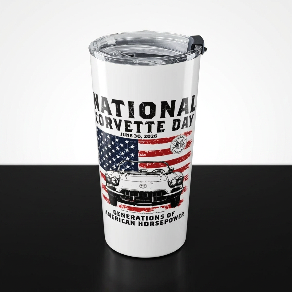 Limited Release 2026 National Corvette Day – 20oz Tumbler (Red, White, Navy) – Collector Car Enthusiast Gift, Automotive Collector's Drinkware, Car Lover's Present