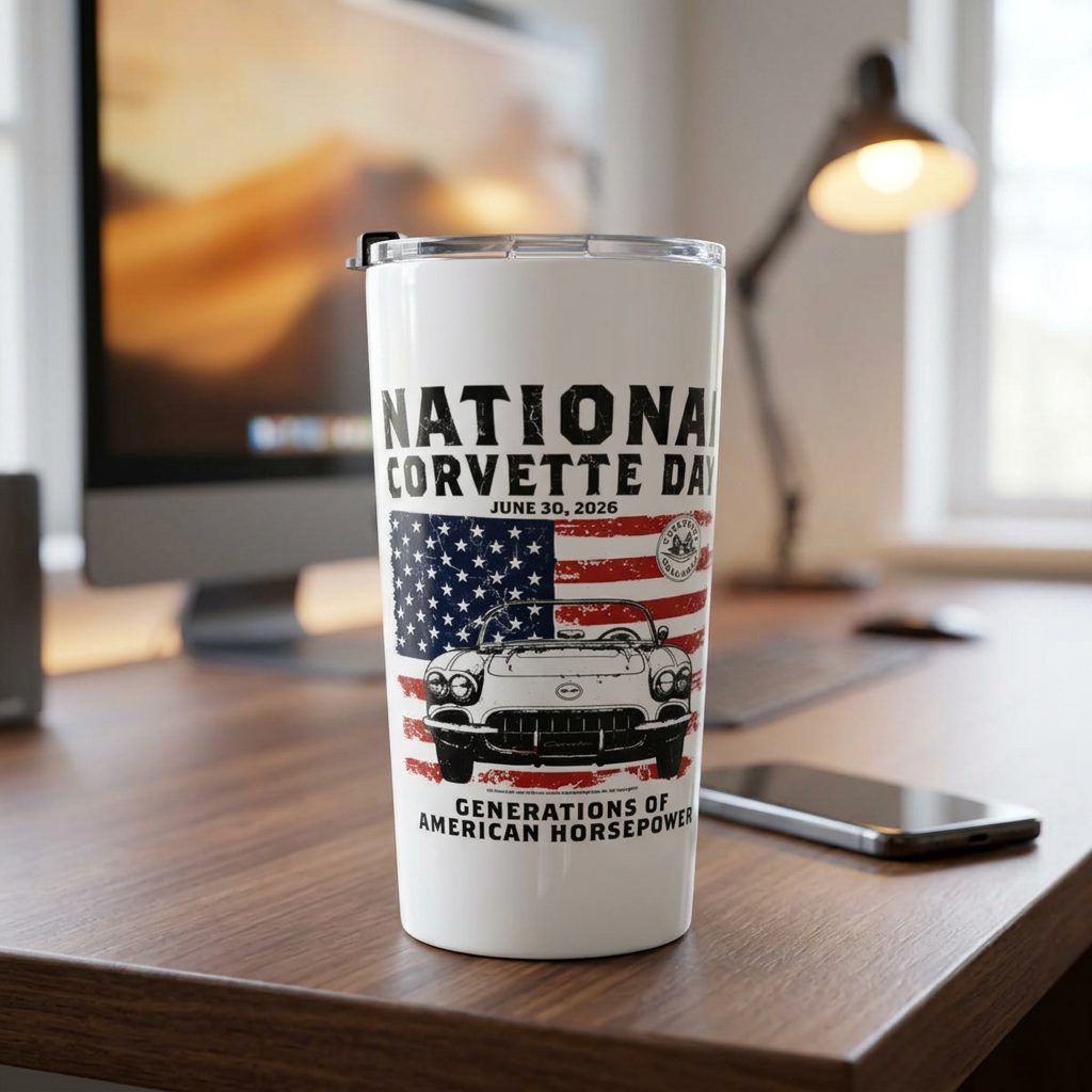 Limited Release 2026 National Corvette Day – 20oz Tumbler (Red, White, Navy) – Collector Car Enthusiast Gift, Automotive Collector's Drinkware, Car Lover's Present