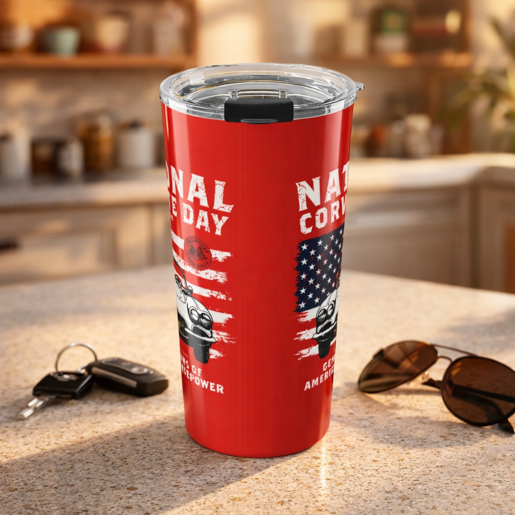 Limited Release 2026 National Corvette Day – 20oz Tumbler (Red, White, Navy) – Collector Car Enthusiast Gift, Automotive Collector's Drinkware, Car Lover's Present
