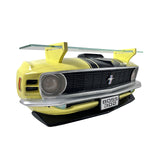 1970 Ford Boss 302 Mustang Front End Polyresin Floating Wall Shelf, Yellow and Black, Working LED Lights powered by 3AA Batteries ( not included)