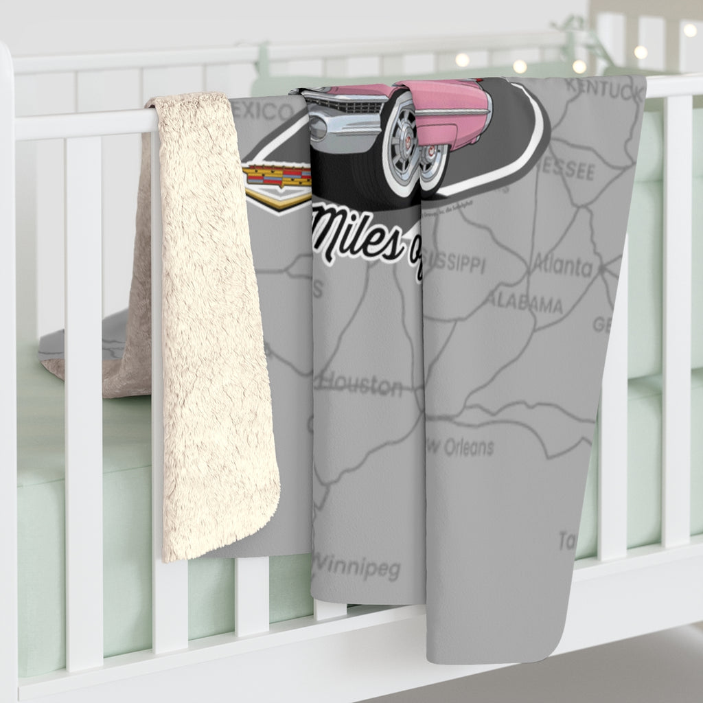 Pink Cadillac Route 66 100th Anniversary Sherpa Blanket – Soft Plush Throw for Road Trip Lovers, Cozy Design (50" x 60")