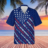 Carroll Shelby Blue Carbon Americana Stars and Stripes Hawaiian Shirt, Celebrating Muscle Car Heritage with Historical Shelby Badge Designs in Diagonal Stripes