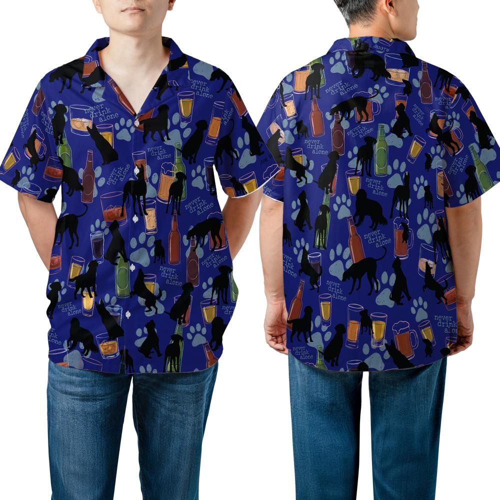 Dog is Good Men's "Never Drink Alone" Blue Hawaiian Shirt