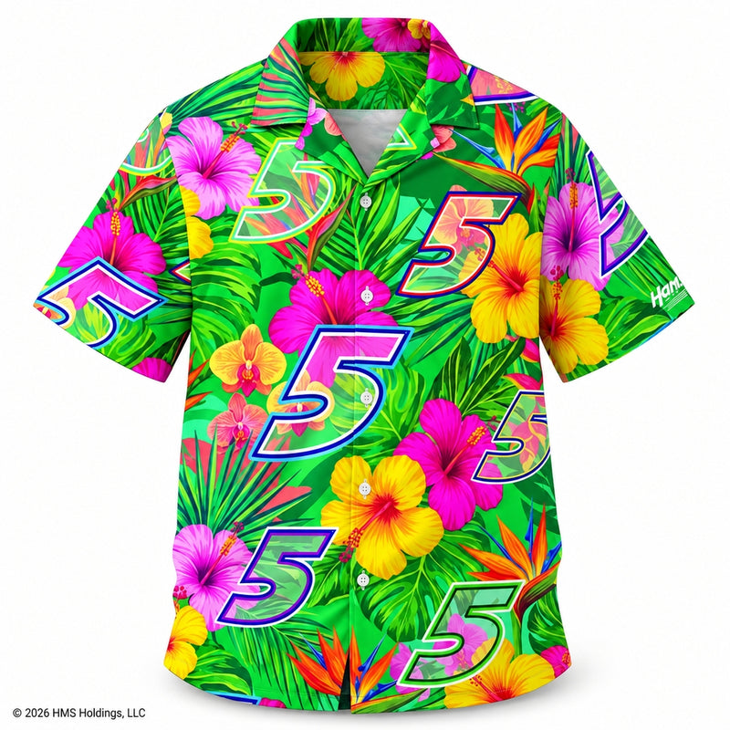 Hendrick Motorsports Kyle Larson #5 Green Tropical Floral Hawaiian Shirt