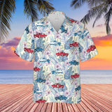 Carroll Shelby GT350 Hawaiian Shirt with Tropical Floral Background – Wimbledon White, Acapulco Blue & Candyapple Red Mustang Tribute