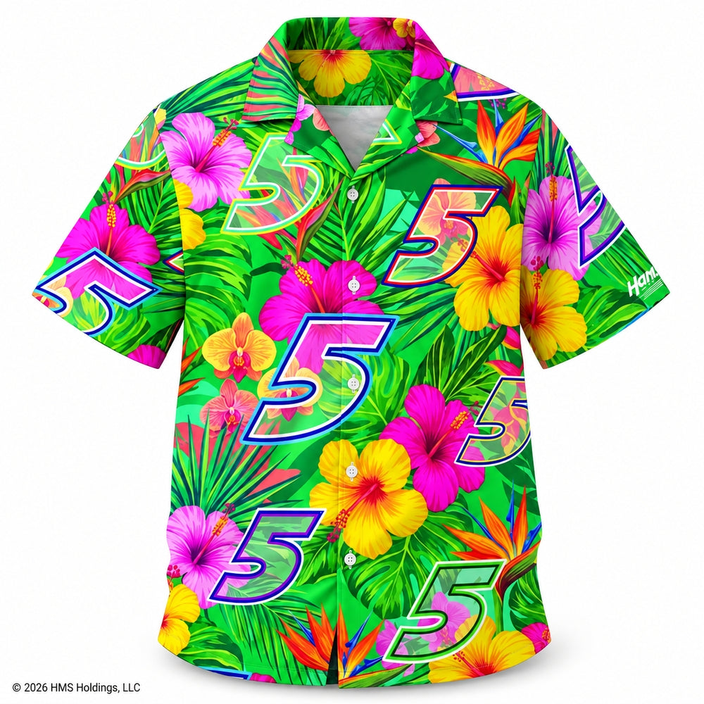Hendrick Motorsports Kyle Larson #5 Green Tropical Floral Hawaiian Shirt